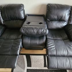 Black Recliner Sofa/  Couch Set With Cup Holder 