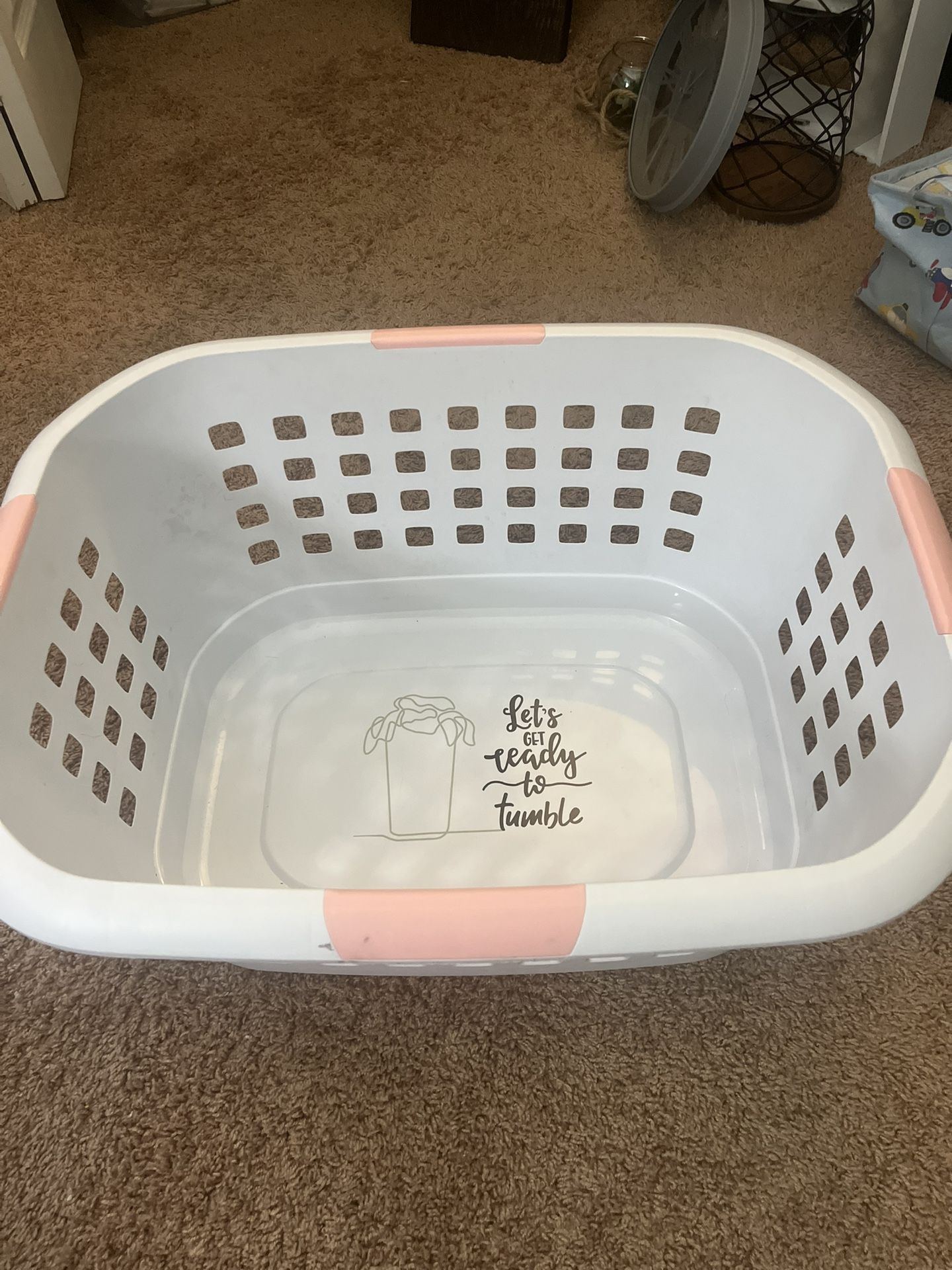 White And Pink Lg Hamper Basket 5$