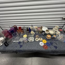 Vintage Glassware & Pottery Lot Vases Mugs Bowls Coasters Decor