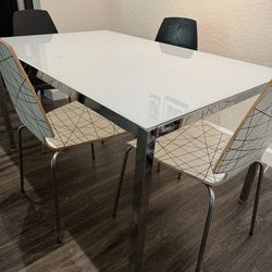 Modern Glass Dining Table + 4 Chairs – Excellent Condition (IKEA) Must Sell Fast