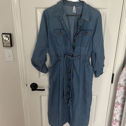 Denim Button Up Dress - Size L