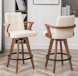 Set of 2, 30” Bar Height Bar Stools,Leather Upholstered Bar Chair, Swivel Bar Stools with Back and Arms