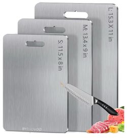 Titanium Cutting Board for Kitchen Set of 3,100% Pure Titanium Cutting Boards Double Sided Non-Toxic Hygiene Dishwasher-Safe Food Grade Metal Chopping