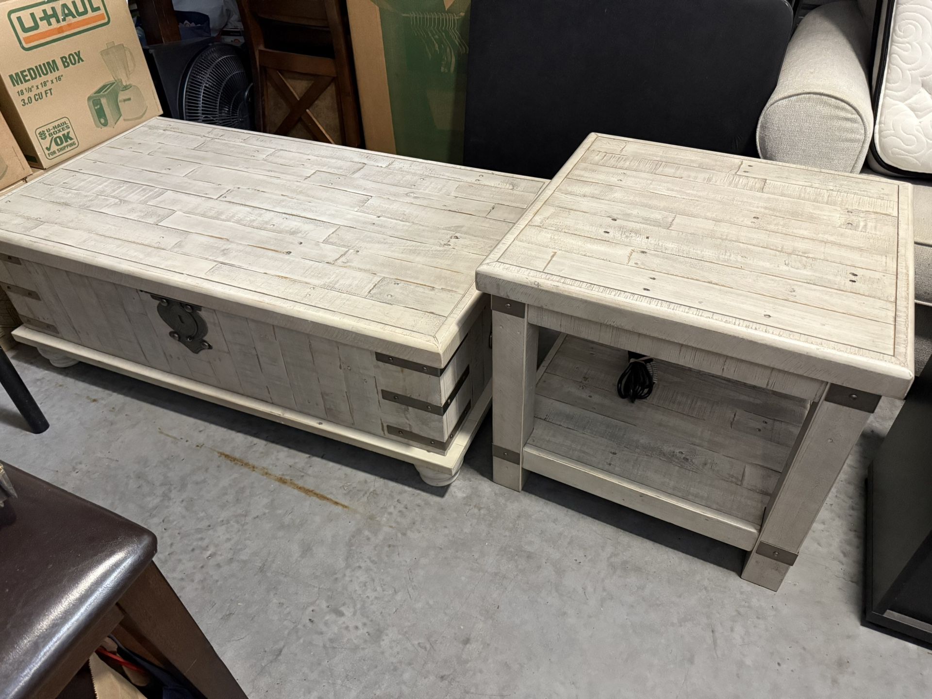 Stylish Trunk Coffee Table + Charging Side Table