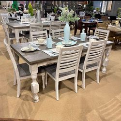 7PC Antique White Dining Table Set