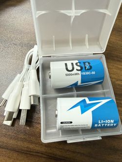 Rechargeable Lithium C Batteries with 2 in 1 USB-C Charge Cable, C Cell Li-ion Battries, LR14 1.5V C Size Cell Battery Replacement 5000mWh for Floodli