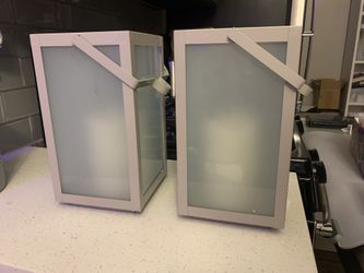 Grey lantern (quantity: 2) With Creme Flickering Light Candles
