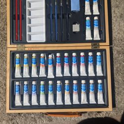 New REEVES 26 Tubes Artists Water Color Set in Wooden Box