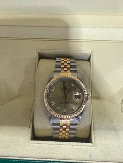 Rolex datejust two tone gold watch diamond dial