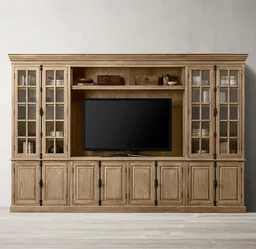 Restoration Hardware RH French Casement Media System, 143"W x 95"H, solid wood, glass doors