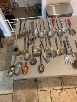 Huge rare vintage utensils collection from all over silver plate/ pewter glass brass copper