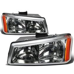 03-06 Chevy Silverado Top 2Pc Headlights OE Style Chrome Housing Amber Corners