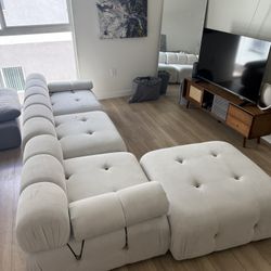 Modern Modular Cloud Sectional Couch + Ottoman (Cream/Off-White)