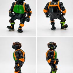 Vintage TMNT Scuba Diver Turtle Figure – Black & Orange – Playmates