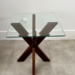 Pier One Imports End Table- Glass top-Wood Frame