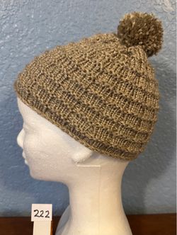 Baby / Toddler Handmade Knit Hat, Golden Brown with Pom-Pom (#222)