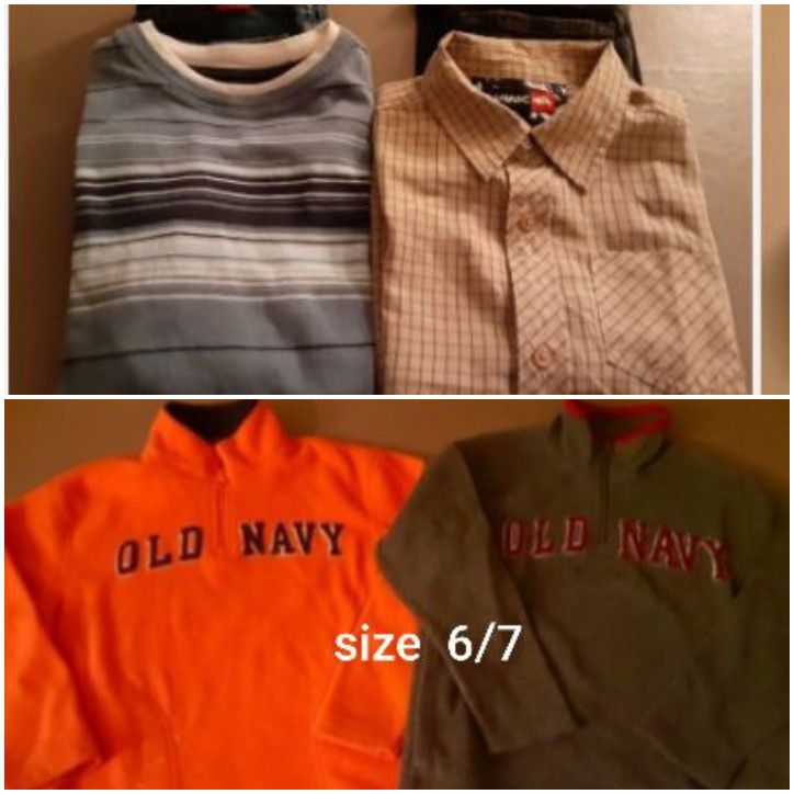Boy size 6, 7 Clothing: 2 Old Navy Qtr Zip Jackets; 2 Shirts, 2 Jeans