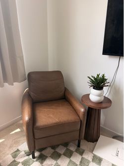 Genuine Leather Accent Chair Warm Brown Modern Lounge Chair