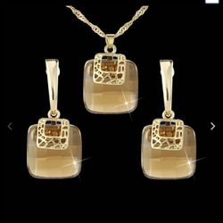 Champagne Square Style Gold Plated Jewelry Set 