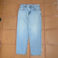 Lucky Brand Dungarees Denim 5 pocket Pants relaxed fit zipper fly Size 34 Made In USA 90’s Vintage 