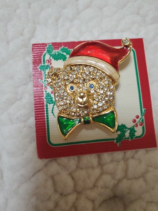 Vintage Christmas Bear Brooch Pin