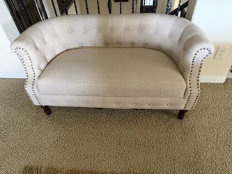 Tufted Linen Loveseat with Nailhead Trim