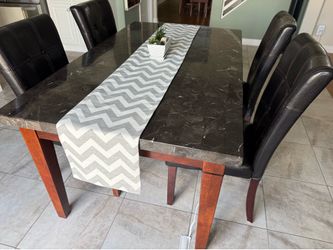 Marble dining table with four chairs + bench