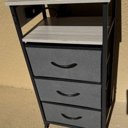 3 Fabric Drawers Nightstand End Table w Power Station - NEW $20 Size in Pics  