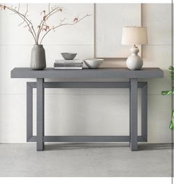 Contemporary Console Table with Industrial-Inspired Concrete Wood Top, Minimalist Rectangular for Hallway Gray E-25