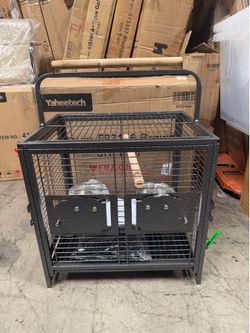 25.5'' Wrought Iron Bird Travel Carrier Cage Parrot Cage with Handle Wooden Perch & Seed Guard for Small Parrots Canaries Budgies Parrotlets Lovebirds