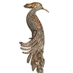 Exquisite  Boucher Style JEWELED CRANE PEACOCK PIN BROOCH 5" inches Stunning!