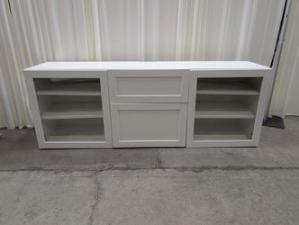 White Wood TV Stand with Glass Doors