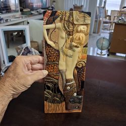Art Nouveau Carved Resin Hanging Sculpture Reproduces The Work Of Gustav Klimt "Sea Serpents" 11.5" X 4.5"