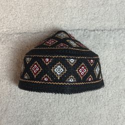  Black Embroidered Prayer Cap Kufi Topi Handmade Size 54 Pakistan