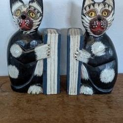 Balinese Hand-Carved Cat Bookends (Pair)
 