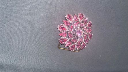 Pink Rhinestone Floral Belt Buckle