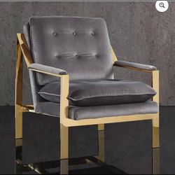 1 Or 2 - Modern Grey Velvet Tufted Armchair with Gold arms & legs