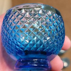 Borske Sklo 1950's Blue Glass Spherical 'Knobble' Vase

