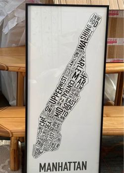 Framed Manhattan Neighborhood Typographic Map Art