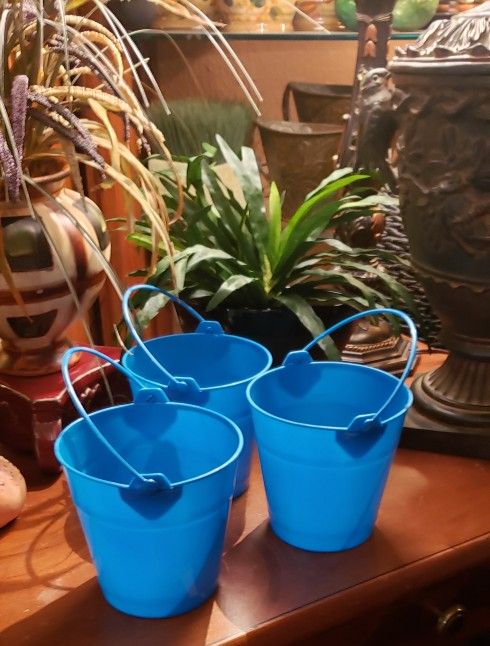 3 Blue Plastic Organizer Buckets