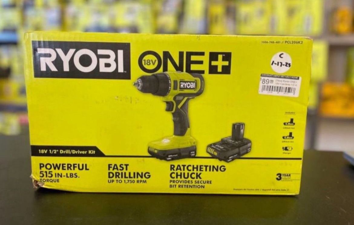 RYOBI ONE+ 18V Cordless 1/2 in. Drill/Driver Kit with (2) 1.5 Ah Batteries and Charger……PCL206K2