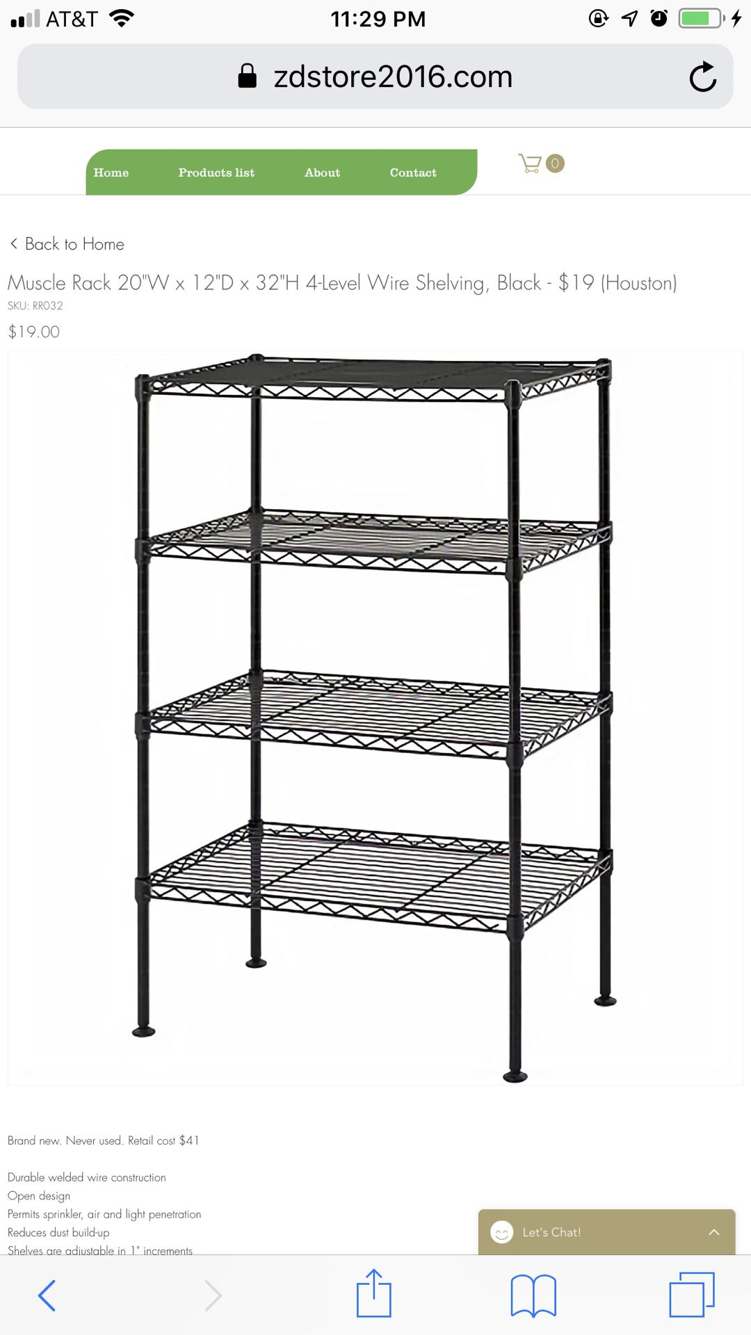 Muscle Rack 20"W x 12"D x 32"H 4-Level Wire Shelving, Black - $19 (Housto