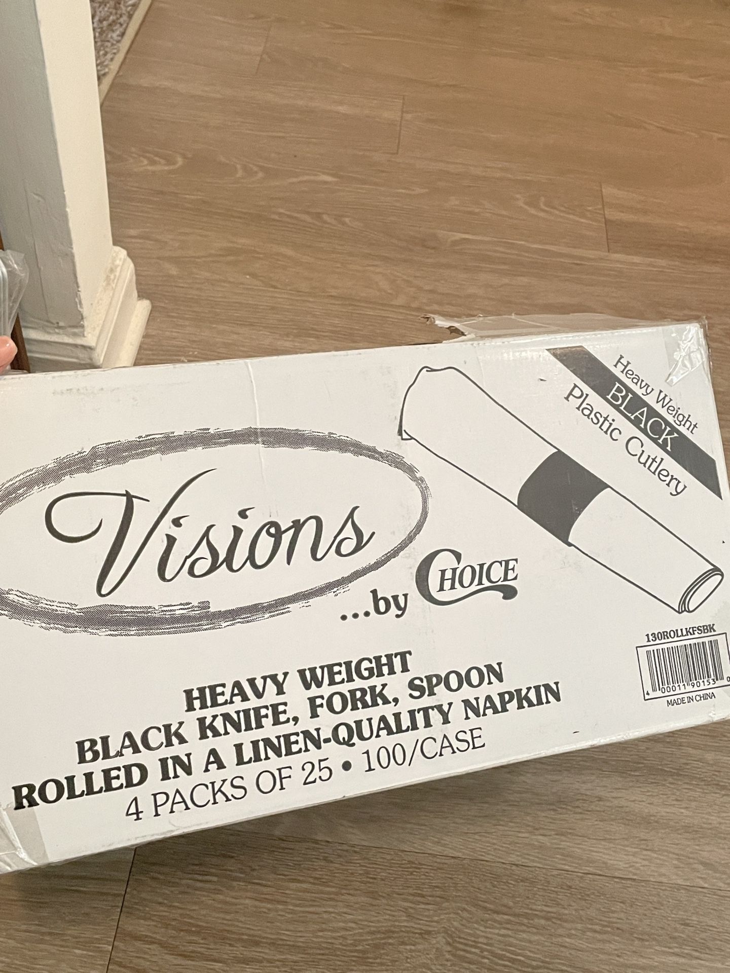 Heavy Weight Black Knife, Fork, Spoon Rolled In Linen Quality Napkin