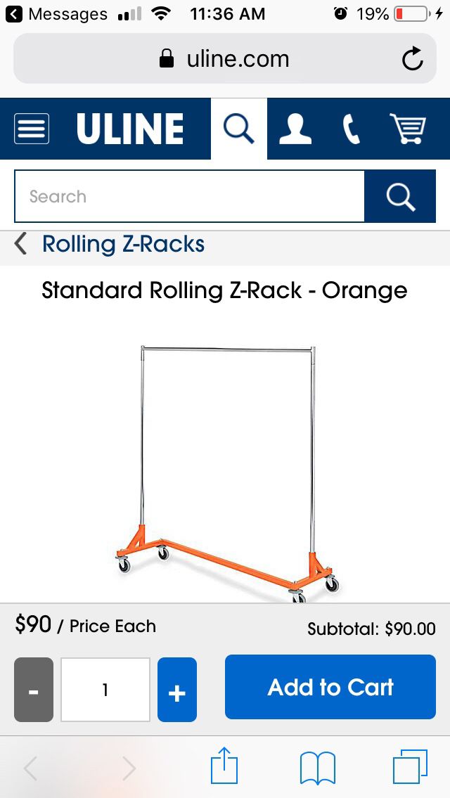 (2) ULINE Standard Rolling-Z-Rack-Orange 