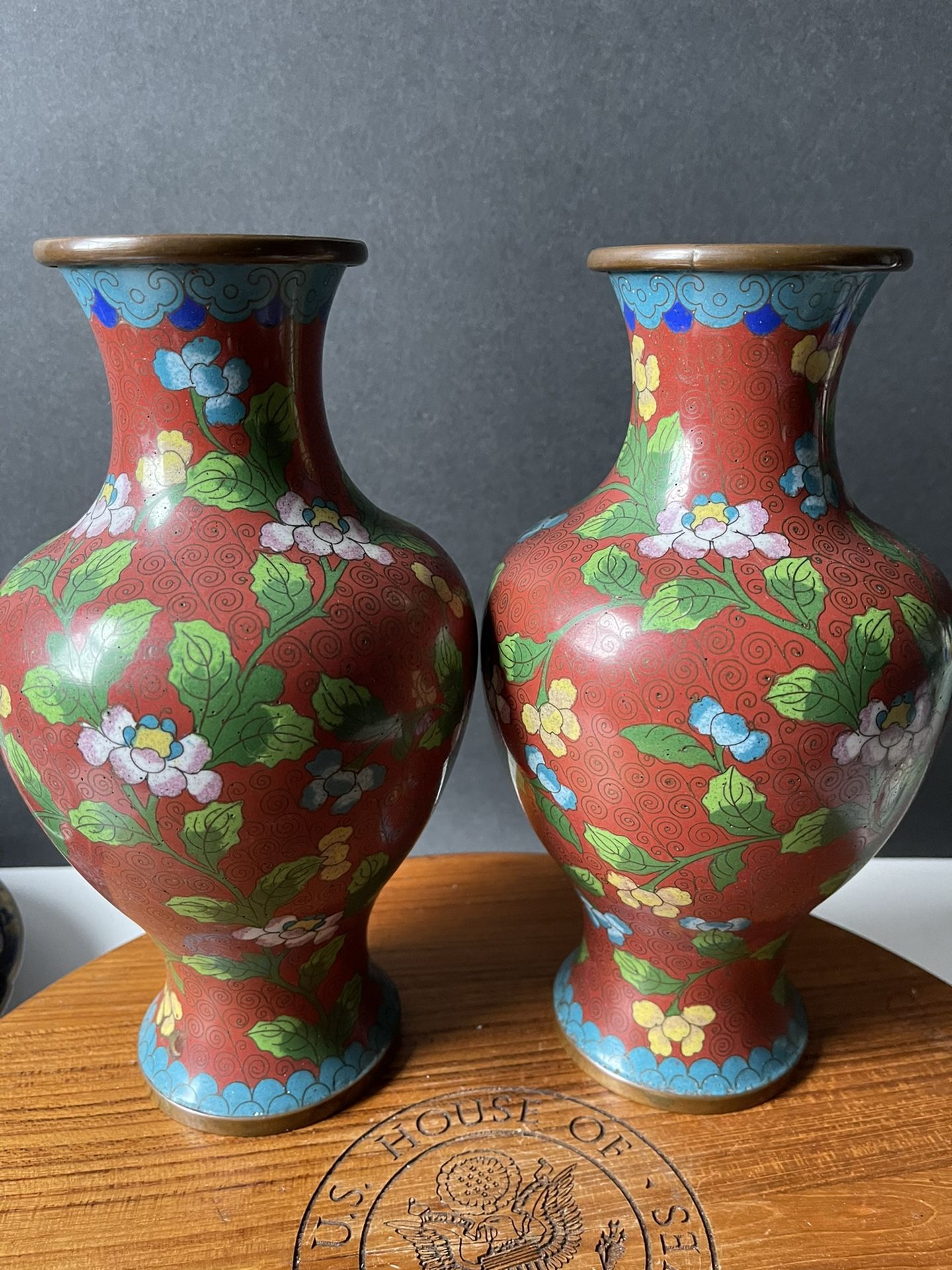 Pair Chinese Antique Cloisonné