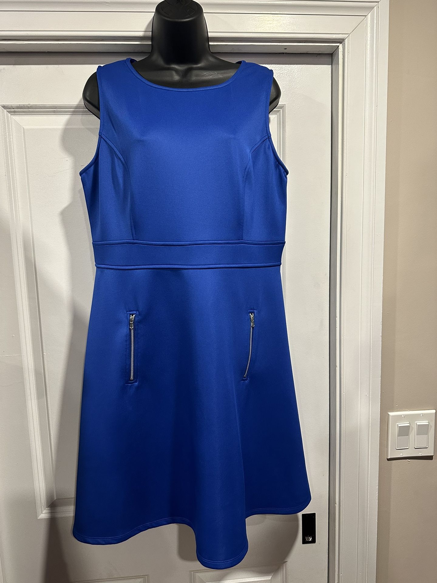 Elegant Royal Blue A-Line Dress - Size 14