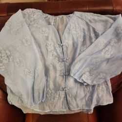 Sheer Light Blue Embroidered Blouse with Frog Closures