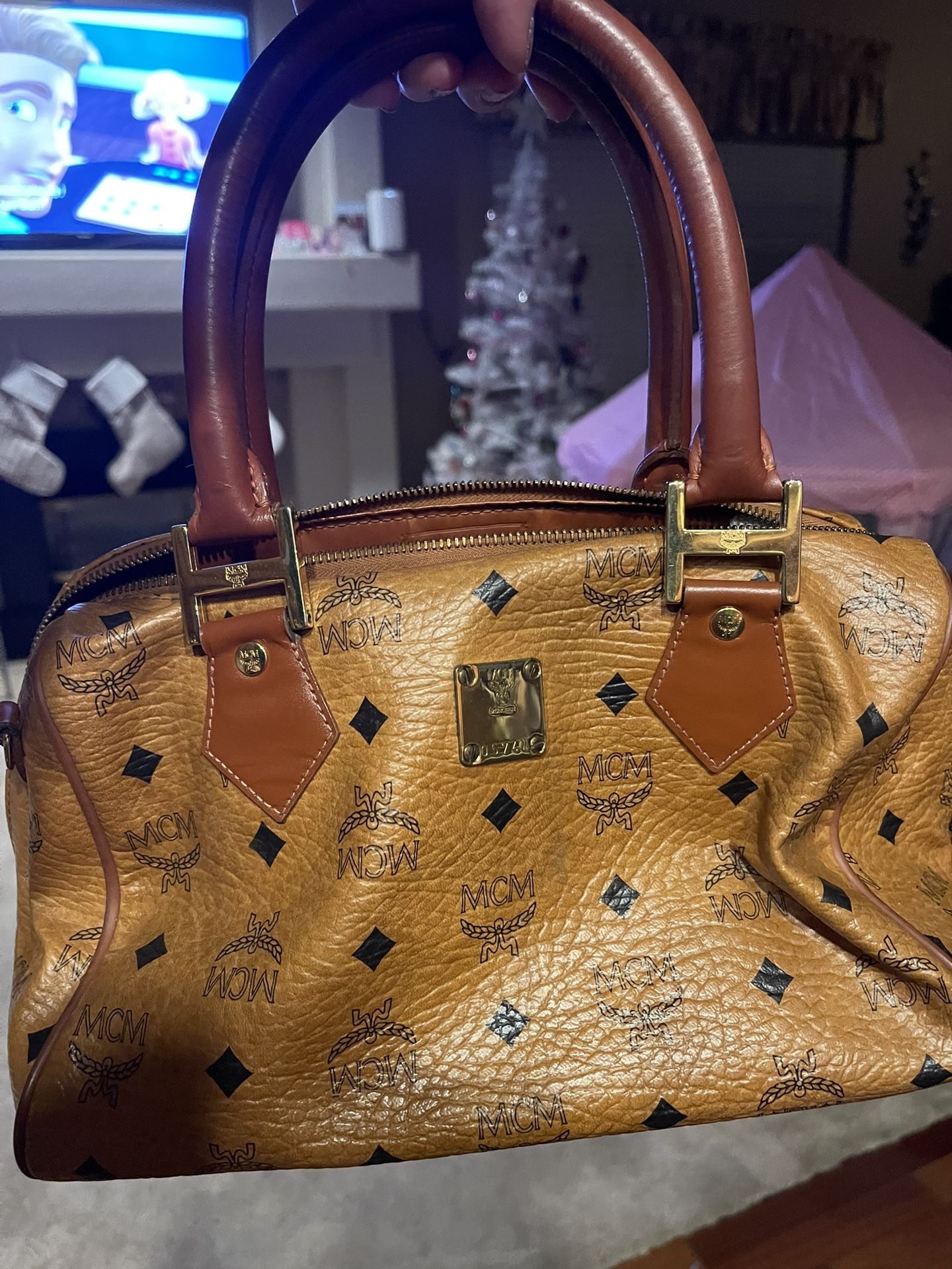 ✨ Authentic MCM Visetos Boston Satchel | Cognac Tan | Rare Classic | Exceptional Condition ✨
