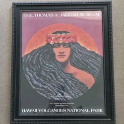 VTG Framed 1986 HI Volcanoes National Park Museum Poster Pele Goddess of Volcano 19x23"