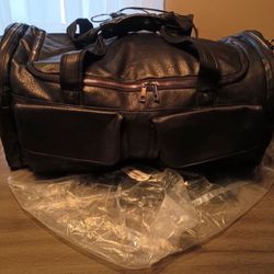 Bolosta Black Large Leather Canvas Nylon Bag / Over Night Bag ...  